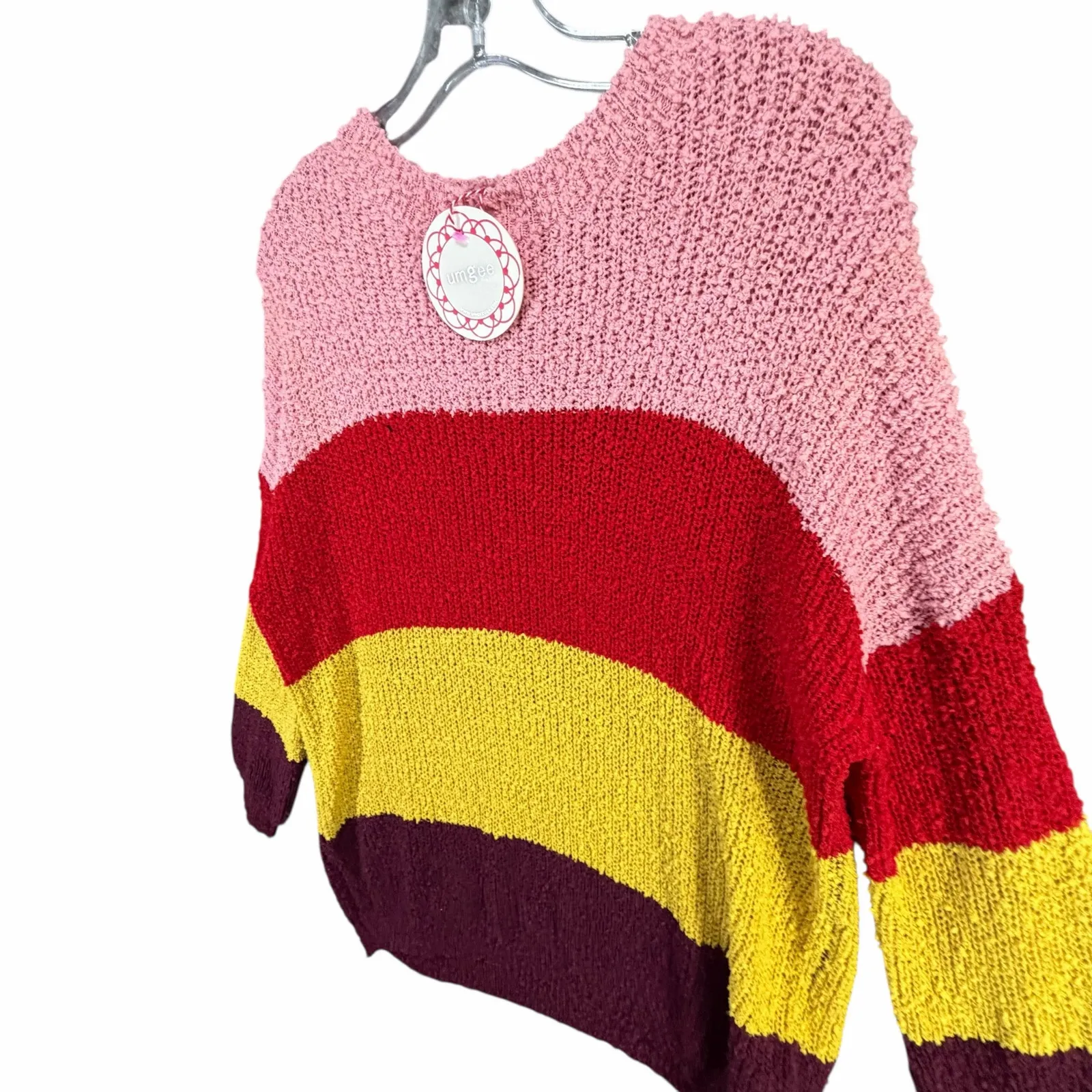 Umgee Knit Sweater Womens S Rainbow Stripe Chunky Boho Casual Comfy Cozy Chic - Image 3