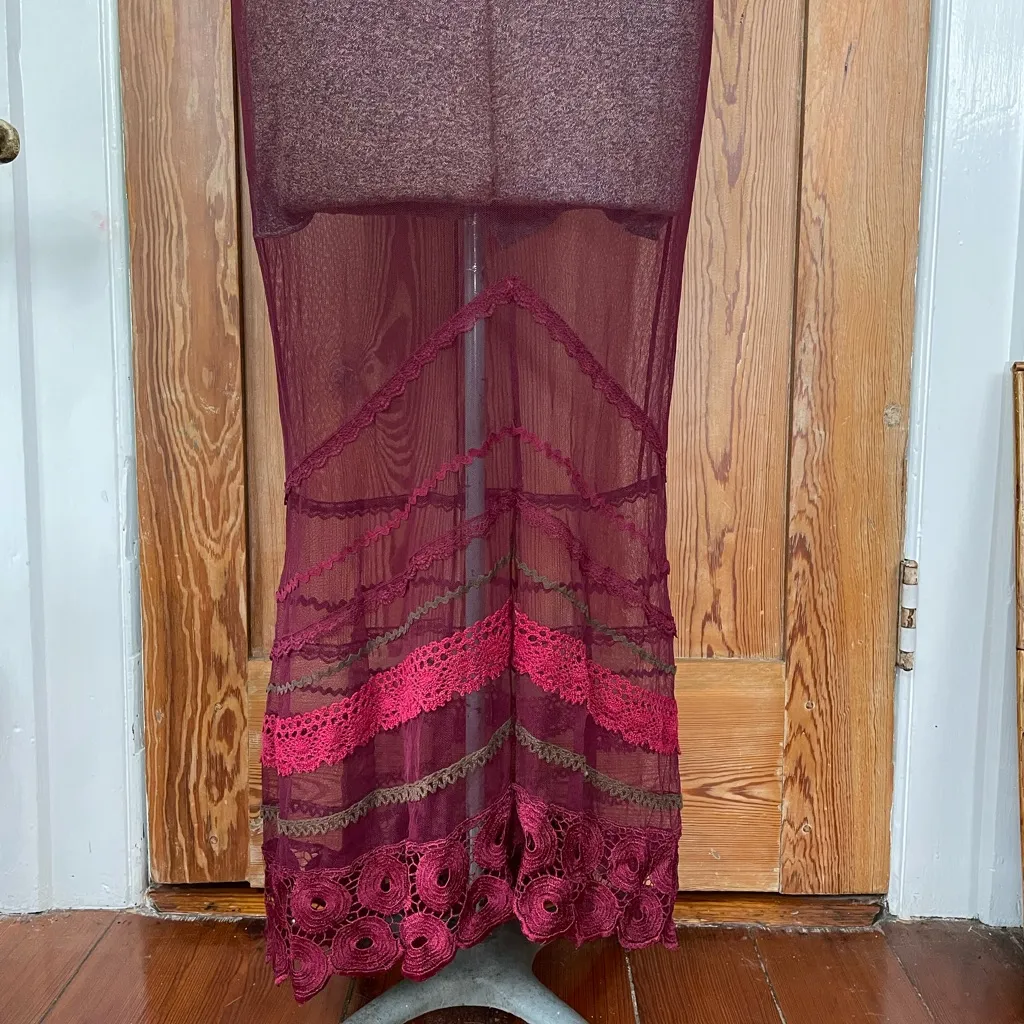 Lela Rose Burgundy Mesh & Lace
Gown - Image 5