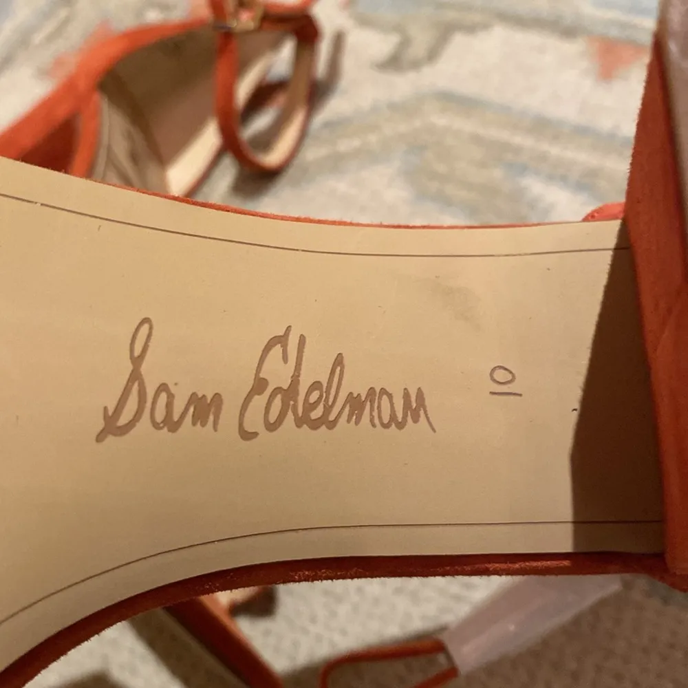 Sam Edelman Odila Leather Suede Block Heel Scalloped Sandals Dusty Orange Sz 10 - Image 10