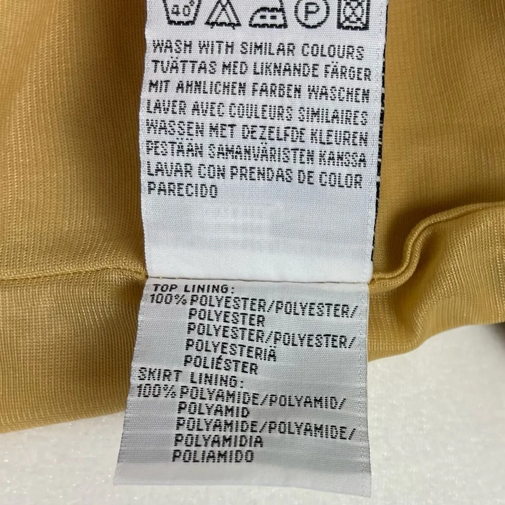 Hennes Size 42 Gold Shimmer Metallic V Neck Halter Open Back Dress Formal Midi - Image 5