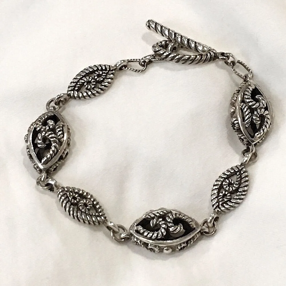 BARSE Oxidized Sterling Silver Rope Oval Link Toggle Bracelet - Image 10