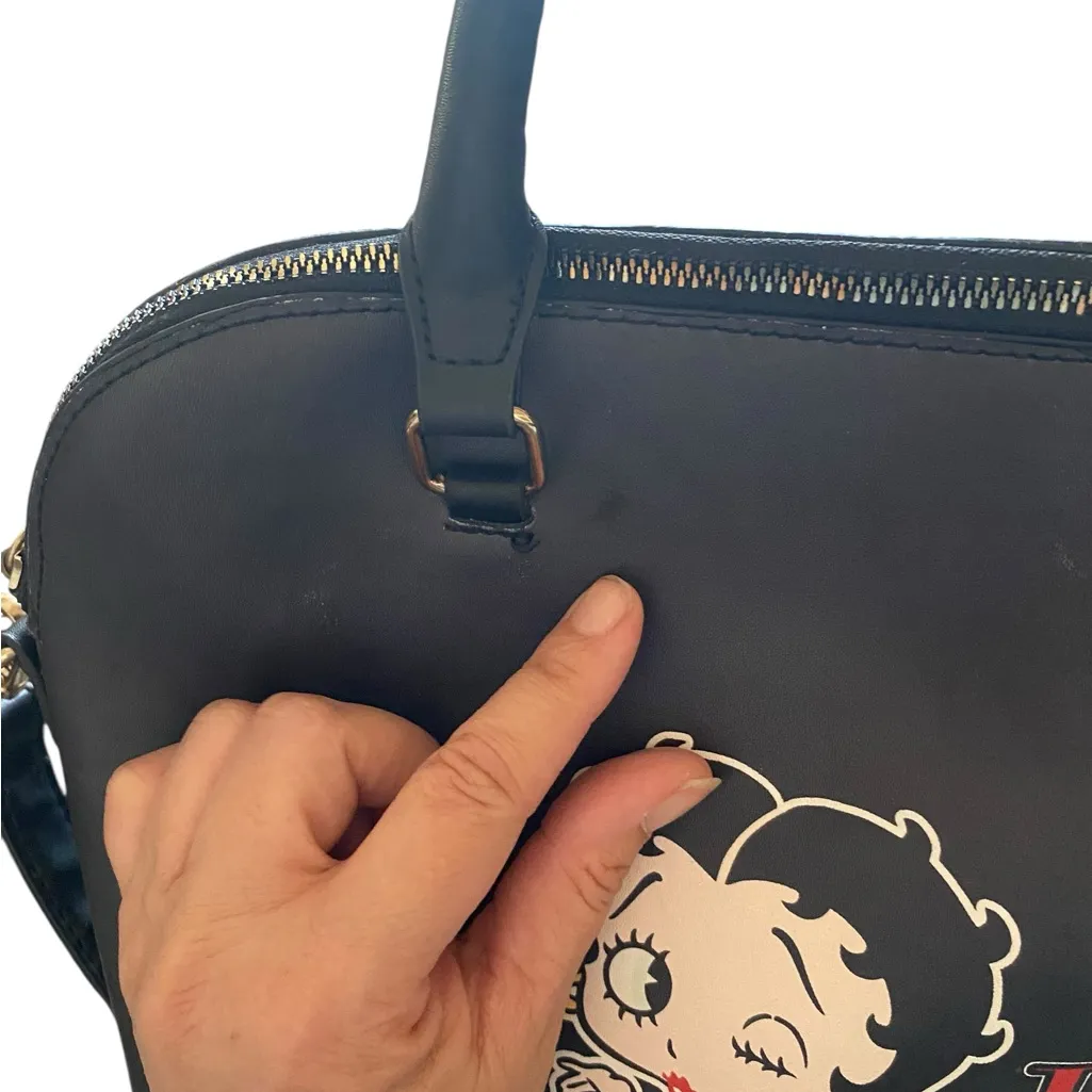 Betty Boop Graphic Red & Black Handbag crossbody bag striped interior - Image 12