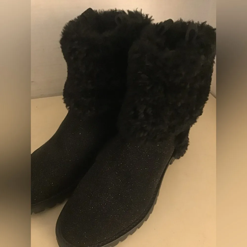 Rebecca Minkoff women black leather rhinestone fur accent ankle boot US 7 - Image 6