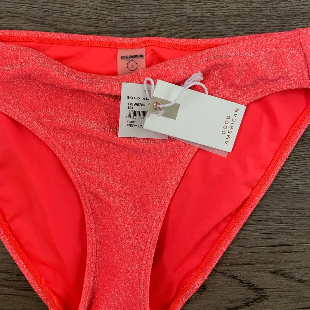 Good American Sparkle Low Rise Swim Briefs - Size 1 (US 2-4) - Fiery Coral - NWT - Image 6