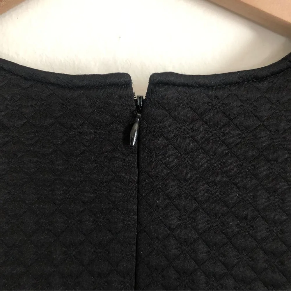 Rafaella Black Quilted Silver Metal Accent Short Sleeve Round Neck Blouse Top - Image 8