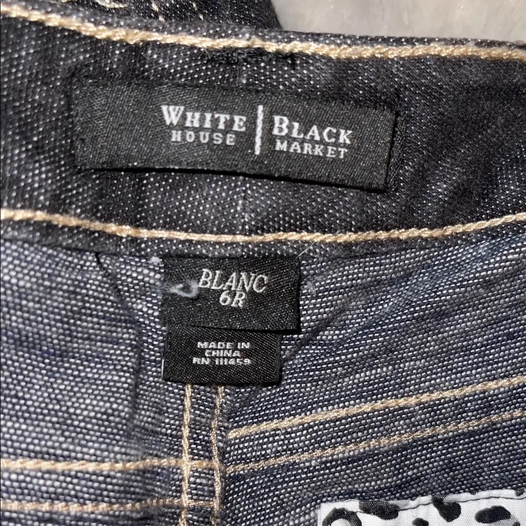 White House Black Market Dark Wash Blue Flare Jeans - Size 6R - Image 2