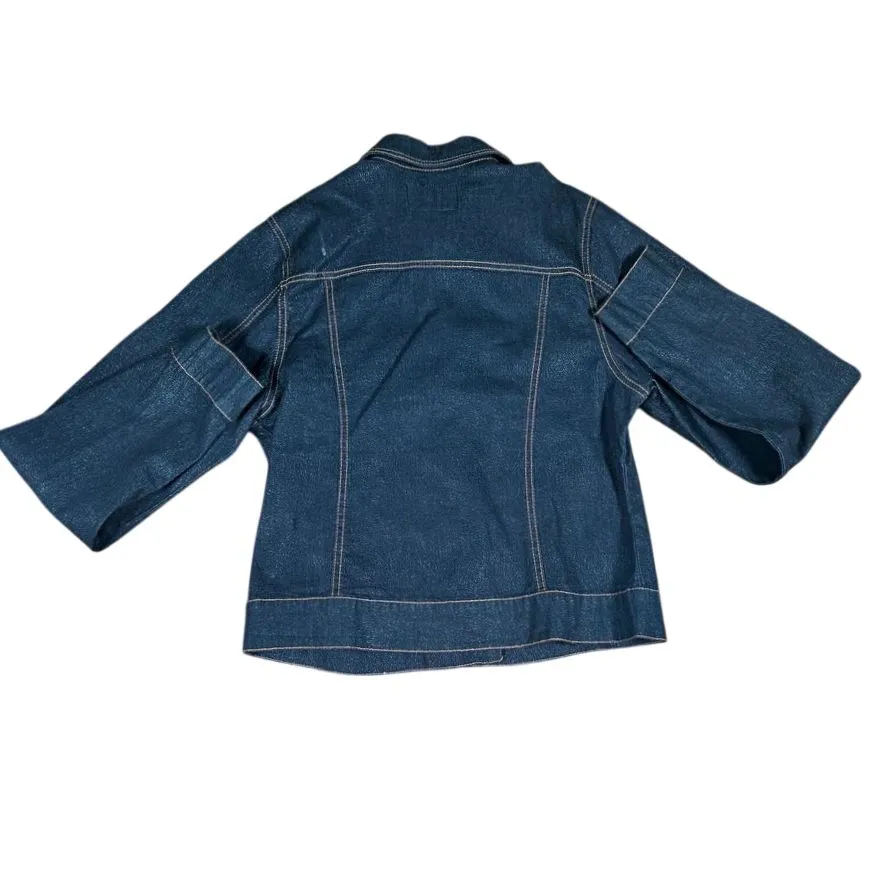 Jeans Crest Dark Denim Jacket Classic Button Front Stretch Casual Streetweark Blue Size L - Image 6