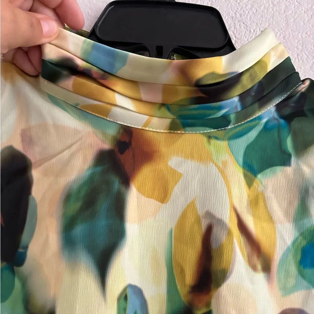 🆕Eloquii Satin Yellow and Green Sheath Dress with Bishop Sleeves 16🆕 - Image 5