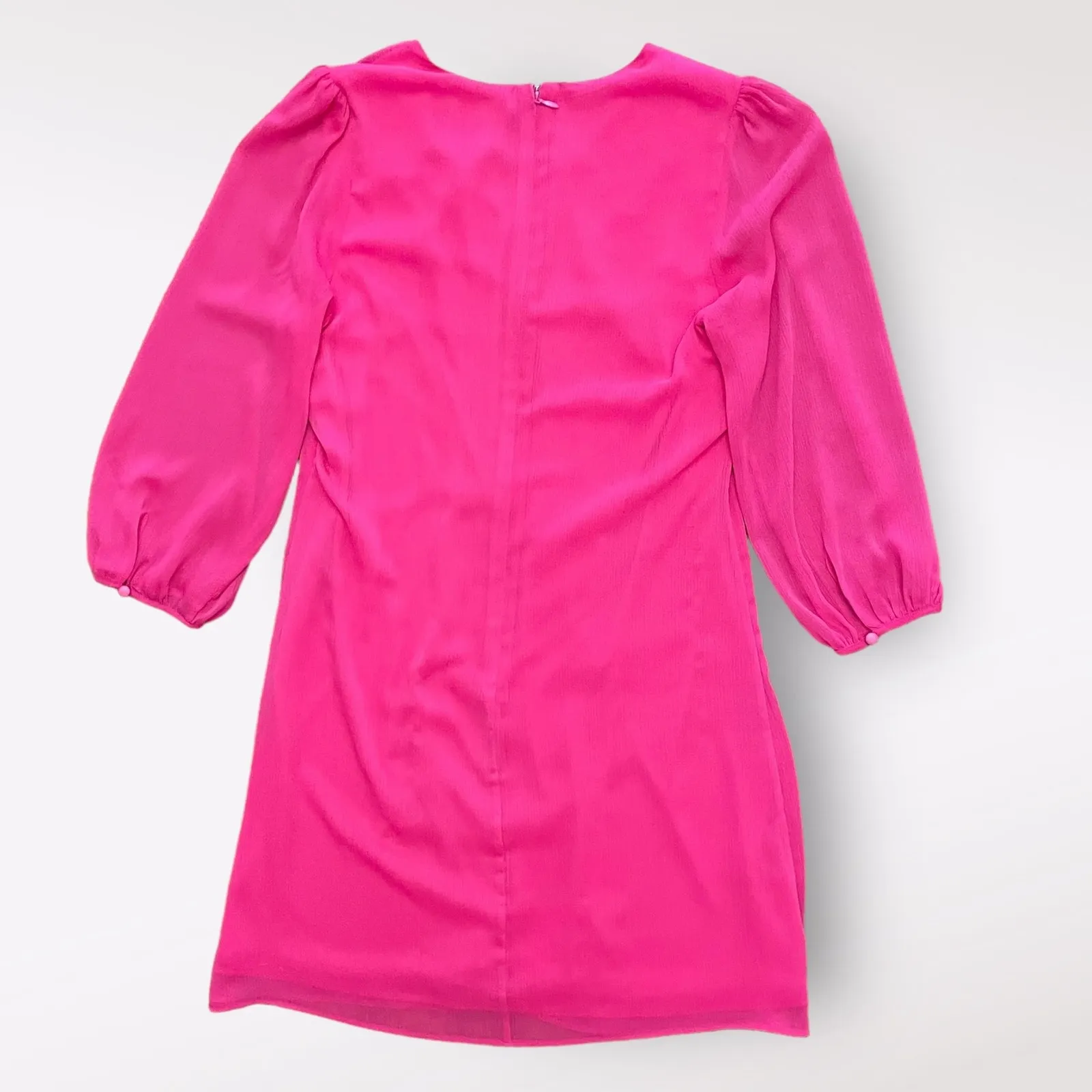 Calvin Klein Pink Pleated Chiffon 3/4 Sleeves‎ V-Neck Short Dress Size 4 - Image 3