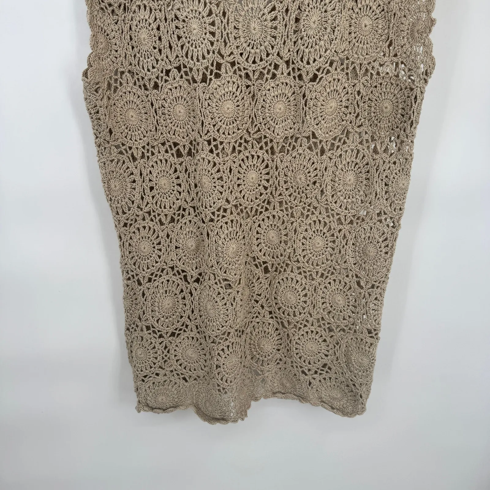 Jon Christy Hand Crocheted Cotton Vest Womens Large Beige Grannycore Open Knit Brown - Image 8
