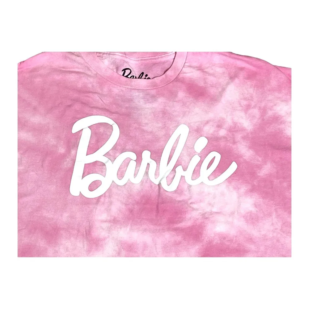NEW Barbie Movie TEE SHIRT Womens XL Pink Tie Dye Cotton Crop Short Sleeve Top - Image 2