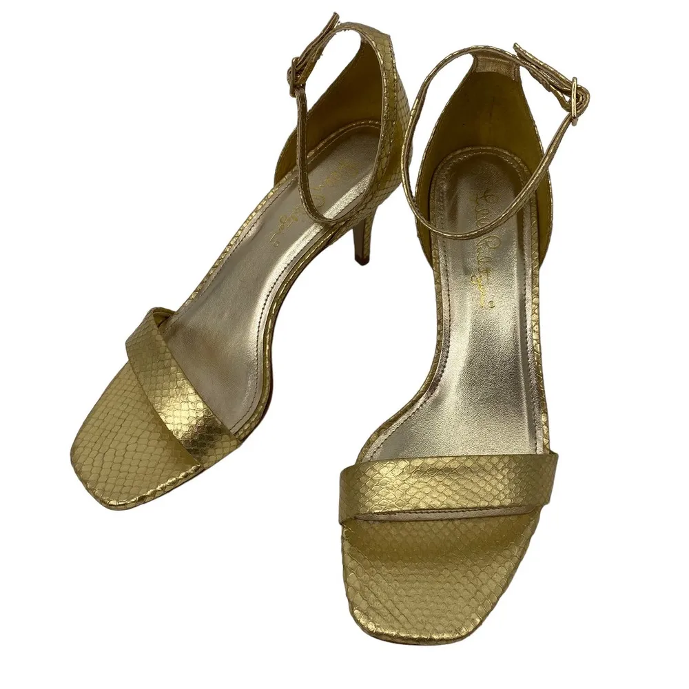 Lilly Pulitzer Natalie Sandals Ankle Strap Gold Metallic Genuine Leather 7.5M - Image 3