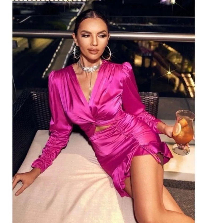 Glamaker Pink Satin Silk Long Sleeve Cut - Image 6