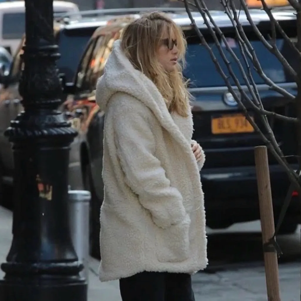 Maje Girofard Cream Faux Shearling Hooded Teddy Jacket Coat Size 1 Small - Image 4