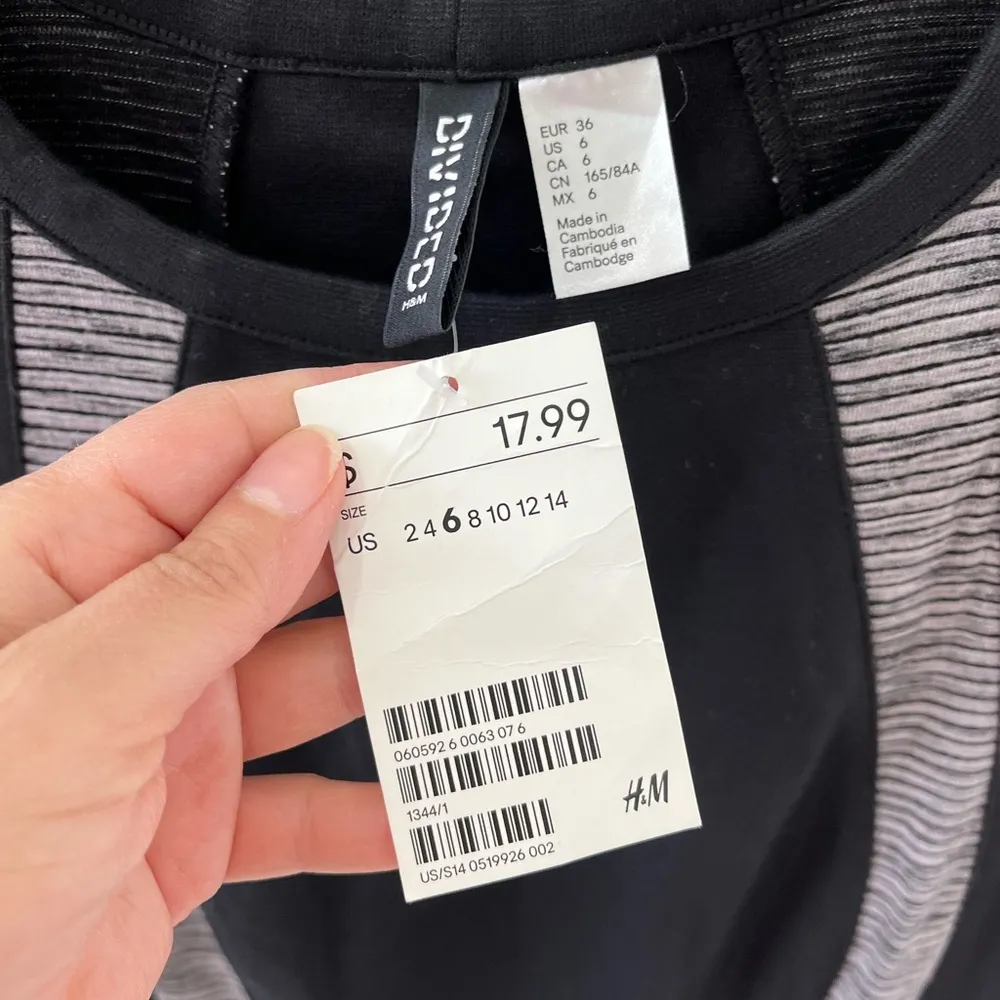 NWT H&M Black Bodycon Dress 6 Grey wavy stripe. Fitted mini dress. Party dress. - Image 4