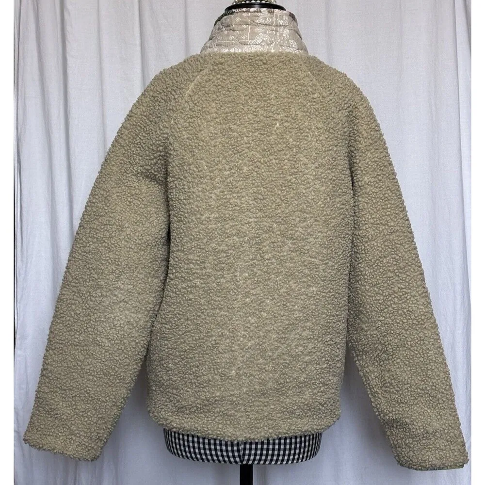 MABLE Coat Womens L Tan Sherpa Fleece Jacket Quilted Lining Paisley Hem Boho Size L - Image 5