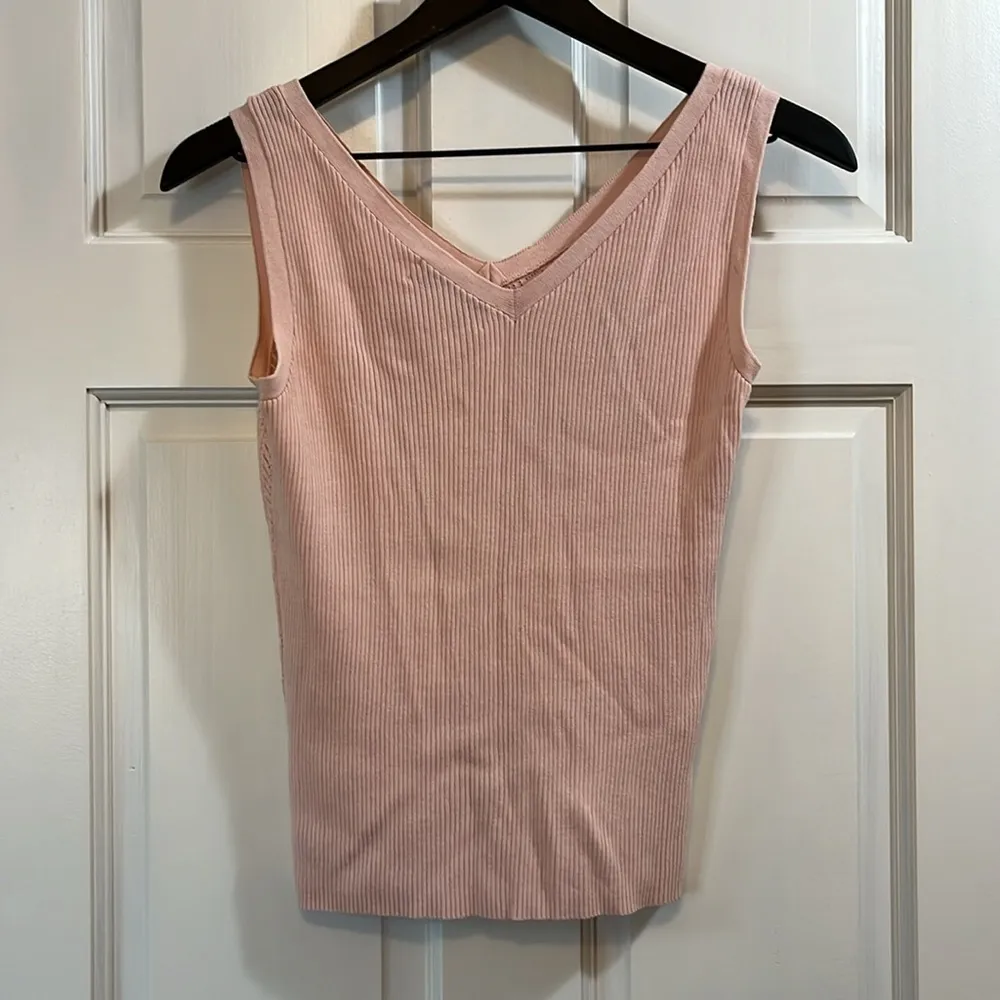 Vtg Casual Corner Soft Pink Pointelle Knit Heavyweight Cardigan & Tank - Image 5