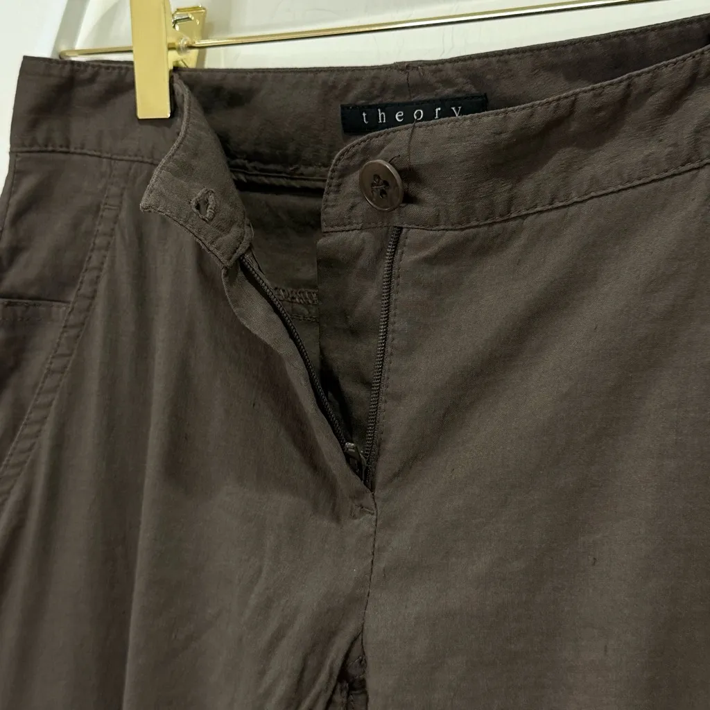 Theory Baja Crunch Cargo Pants Size 0 Brown Linen Minimal Grunge Y2K Utility - Image 5