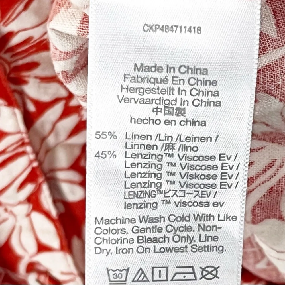 MADEWELL Margie Red White Linen Blend Cap Sleeves Button Front Mini Dress 10 - Image 5