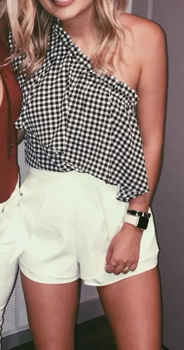 BP One shoulder gingham top - Image 2