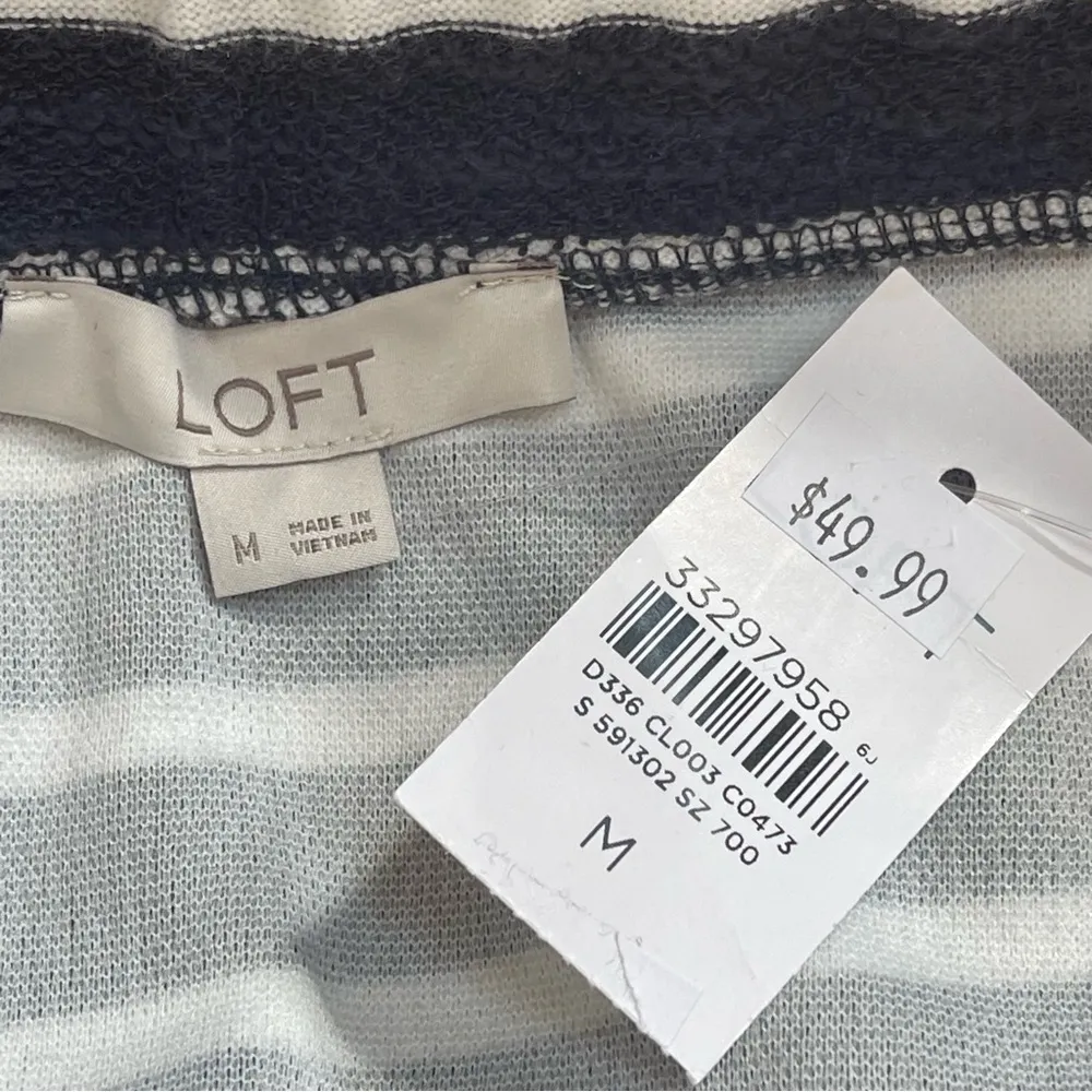 LOFT Striped Jogger Pocket Cotton blend Skirt with drawstring blue white Sz M - Image 12