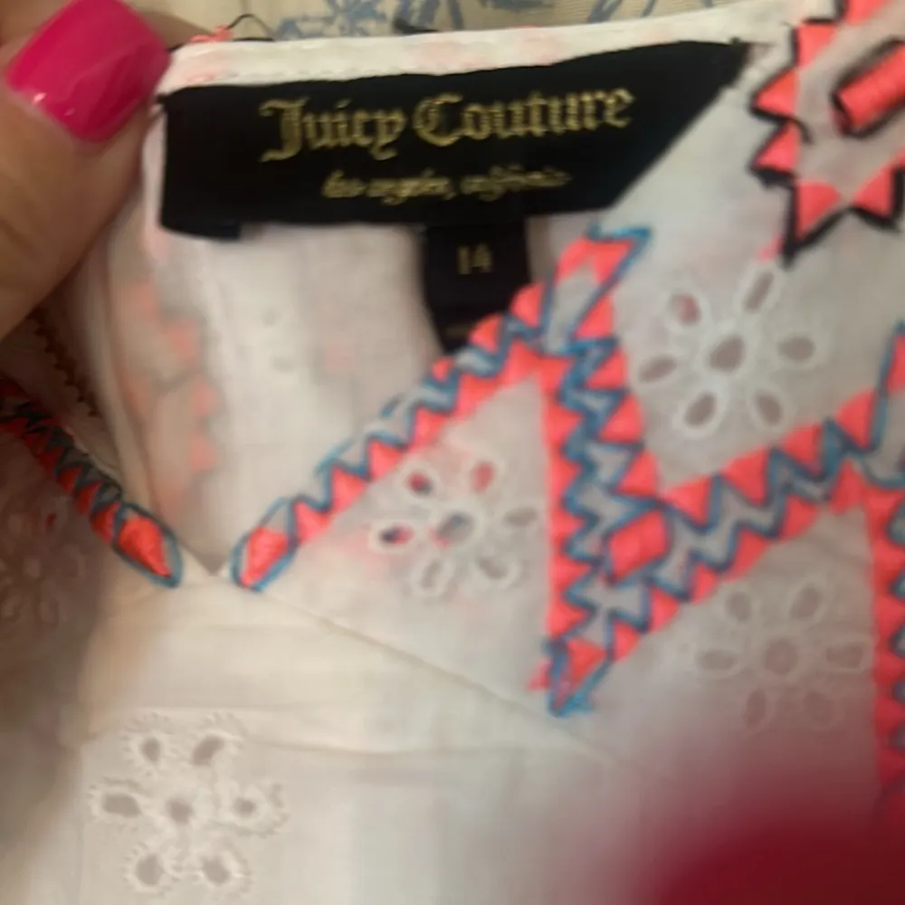 Juicy Couture 14 white eyelet adjustable strap lined above knee ruffle embroider - Image 5