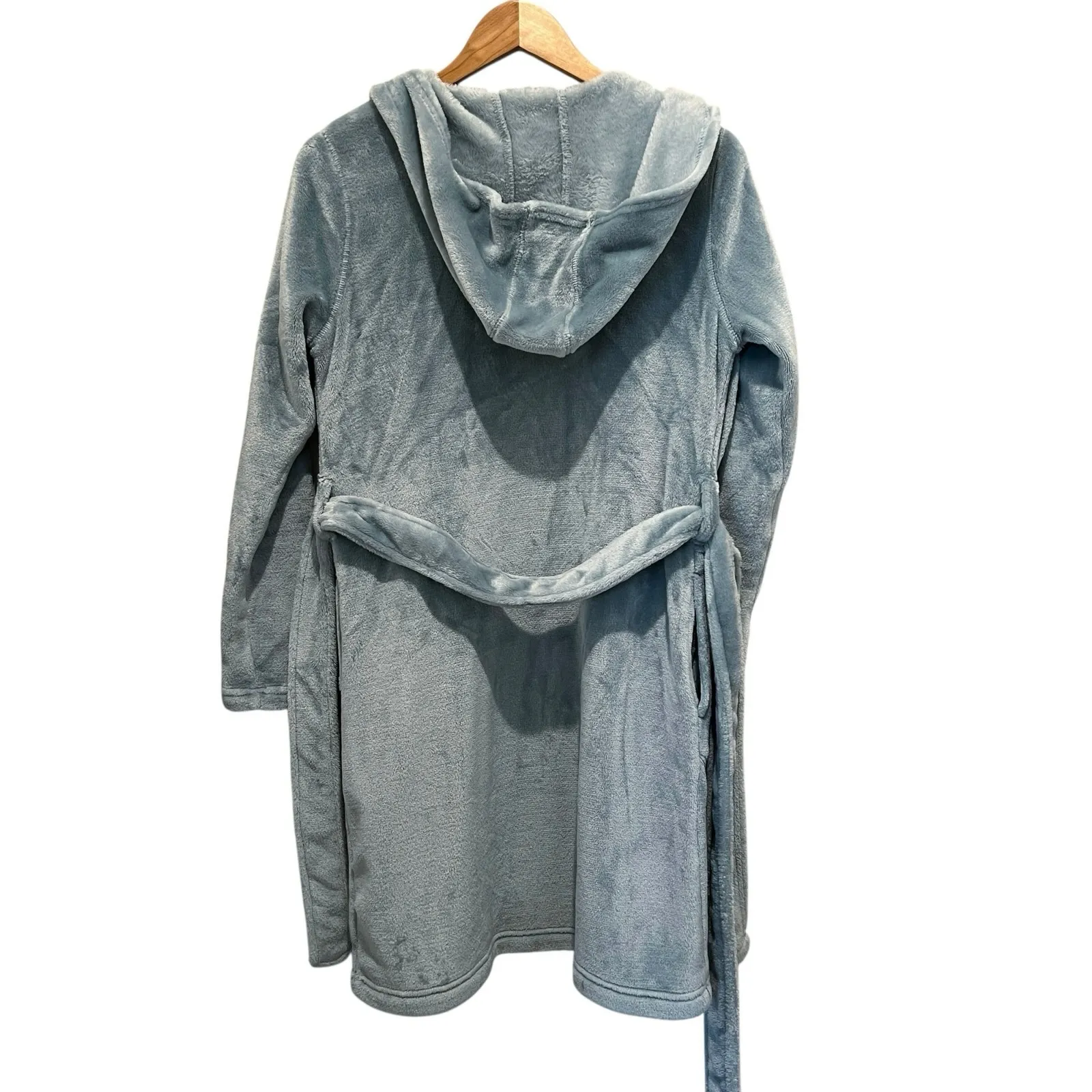 UGG Women's Hooded Short Robe Blue Green Small Pockets Comfort Warm Mom - Image 3