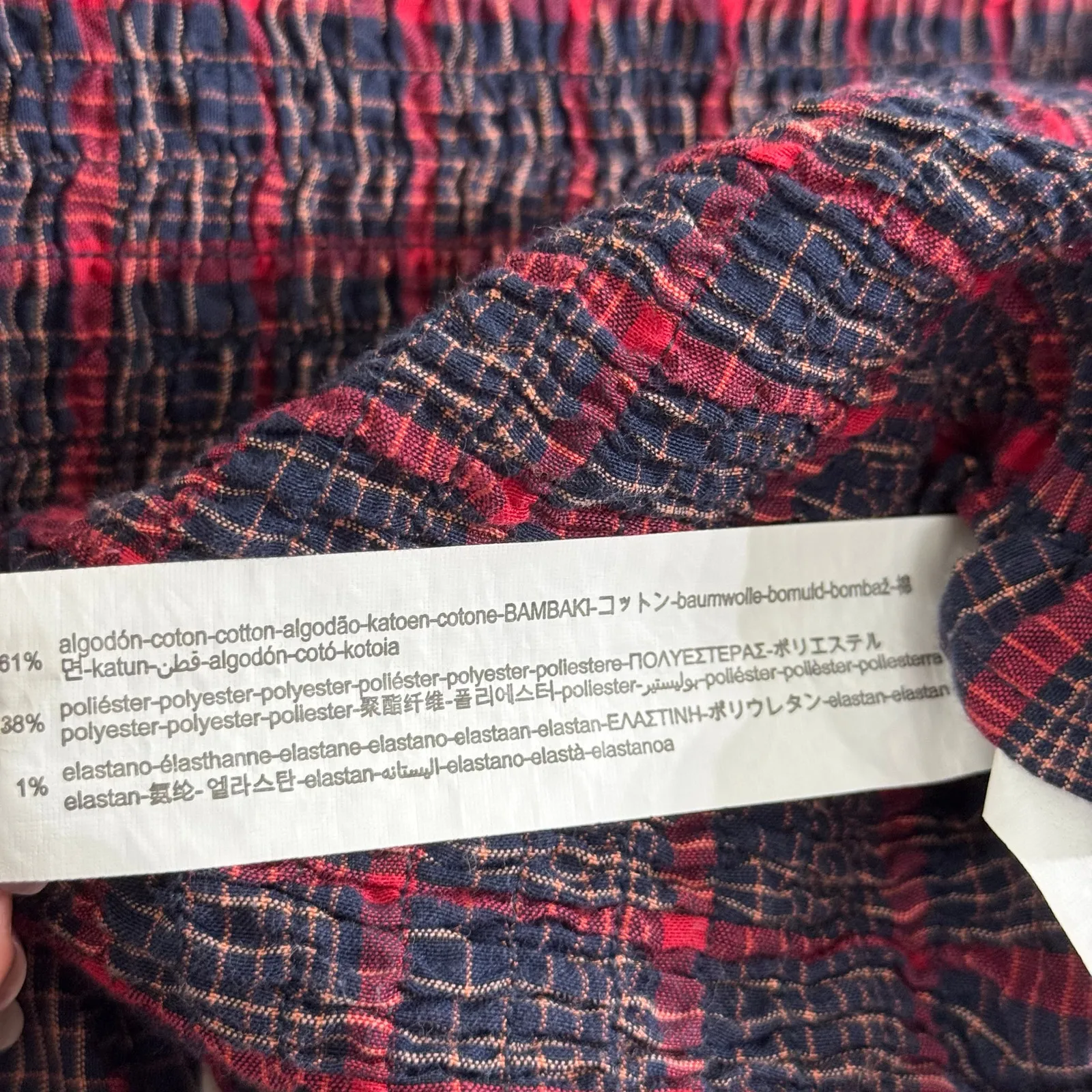 Zara Blue Red Plaid Puff Sleeve Smocked Cropped Top Size XS - Image 5