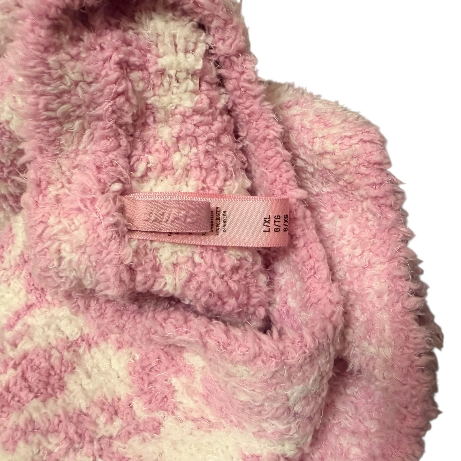 Skims L/XL Cozy Knit Pullover Petal Pink Houndstooth Oversized Lounge Sweater - Image 10