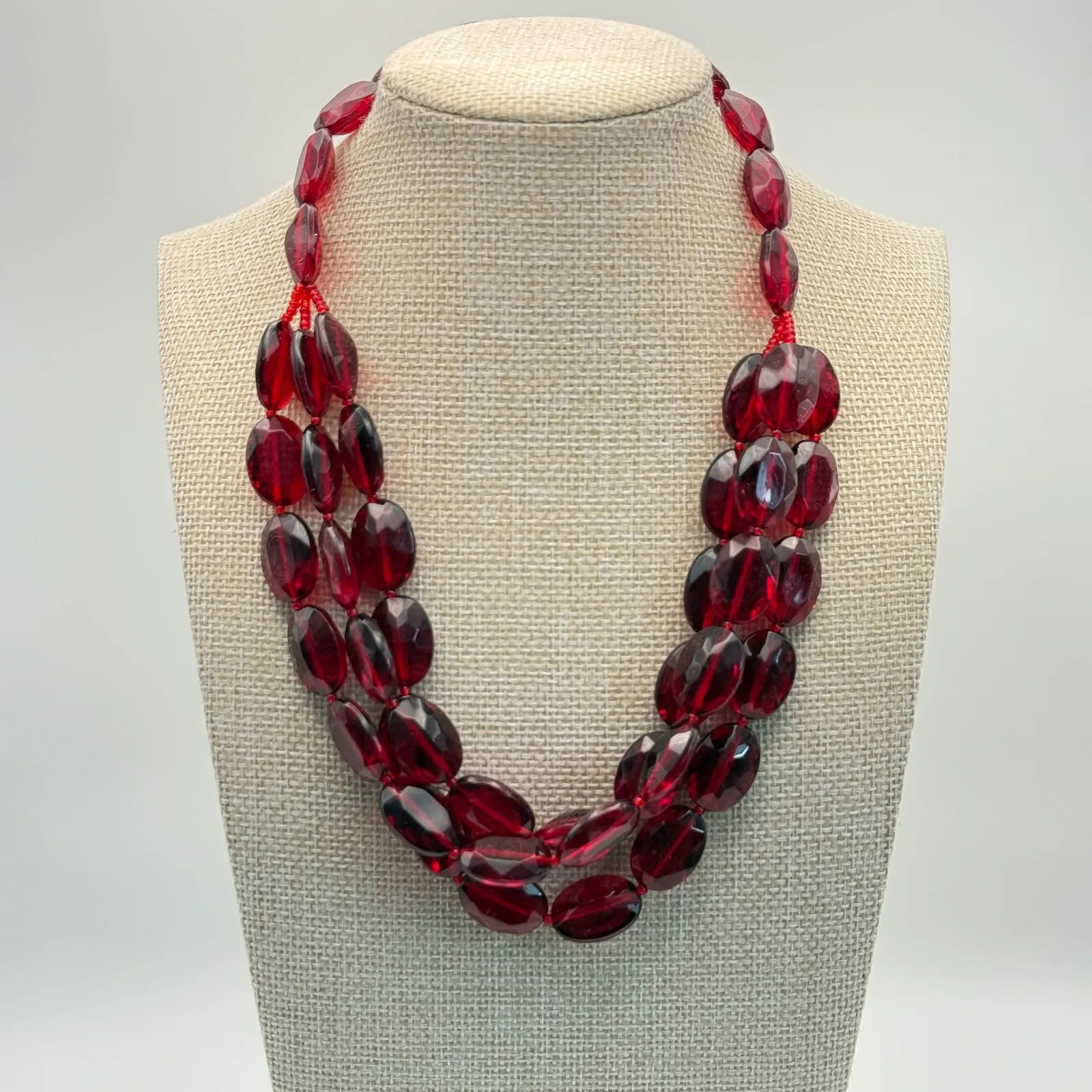 Red Beaded Necklace Statement‎ Chunky Bead Costume Jewelry - Image 2
