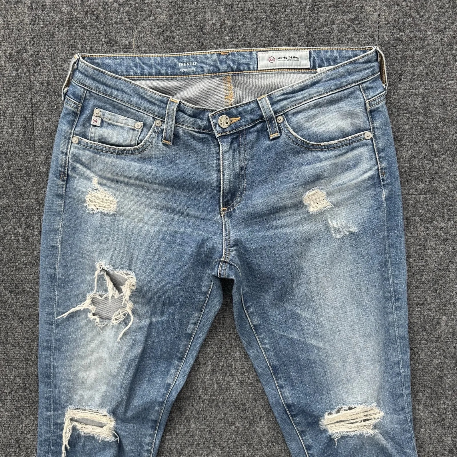 AG Adriano Goldschmied Jeans The Stilt Cigarette Leg Size 27R Distressed‎ USA - Image 2