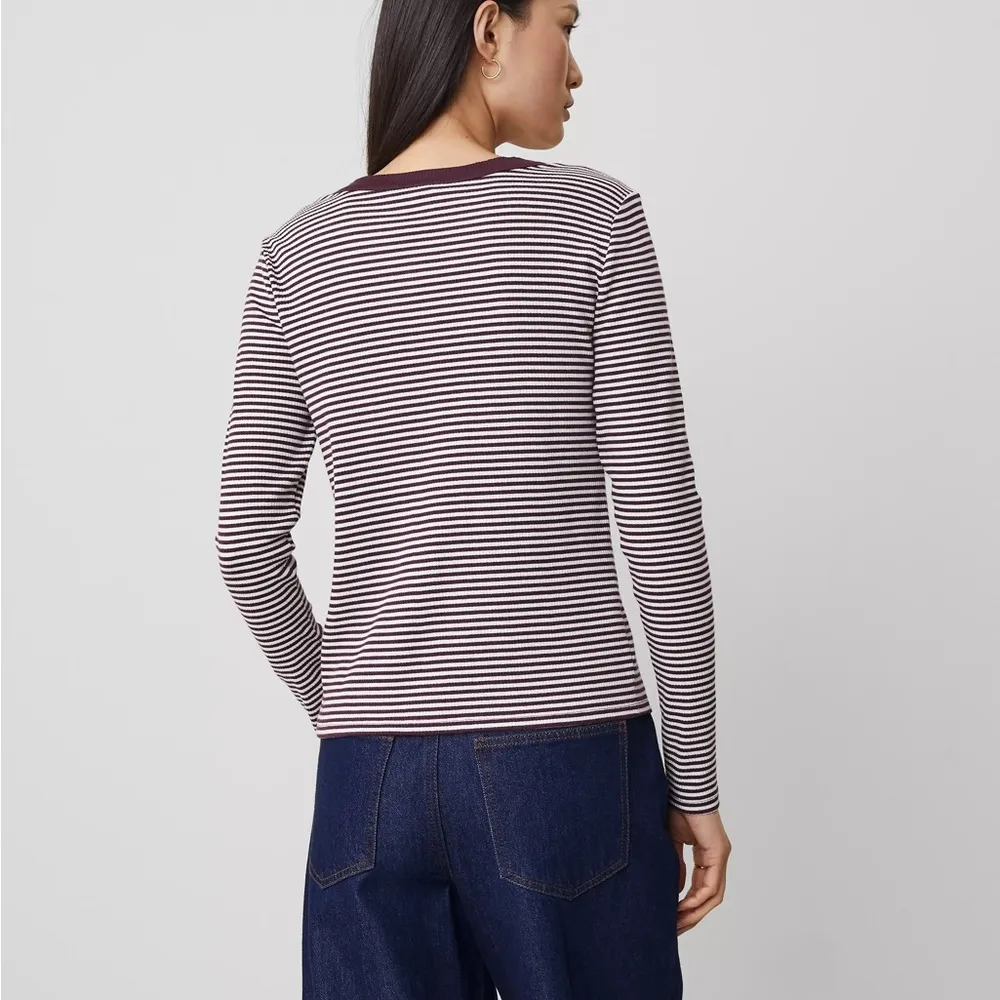 Ann Taylor Women’s Stripe Purple Button Knit Sweater M - Image 2