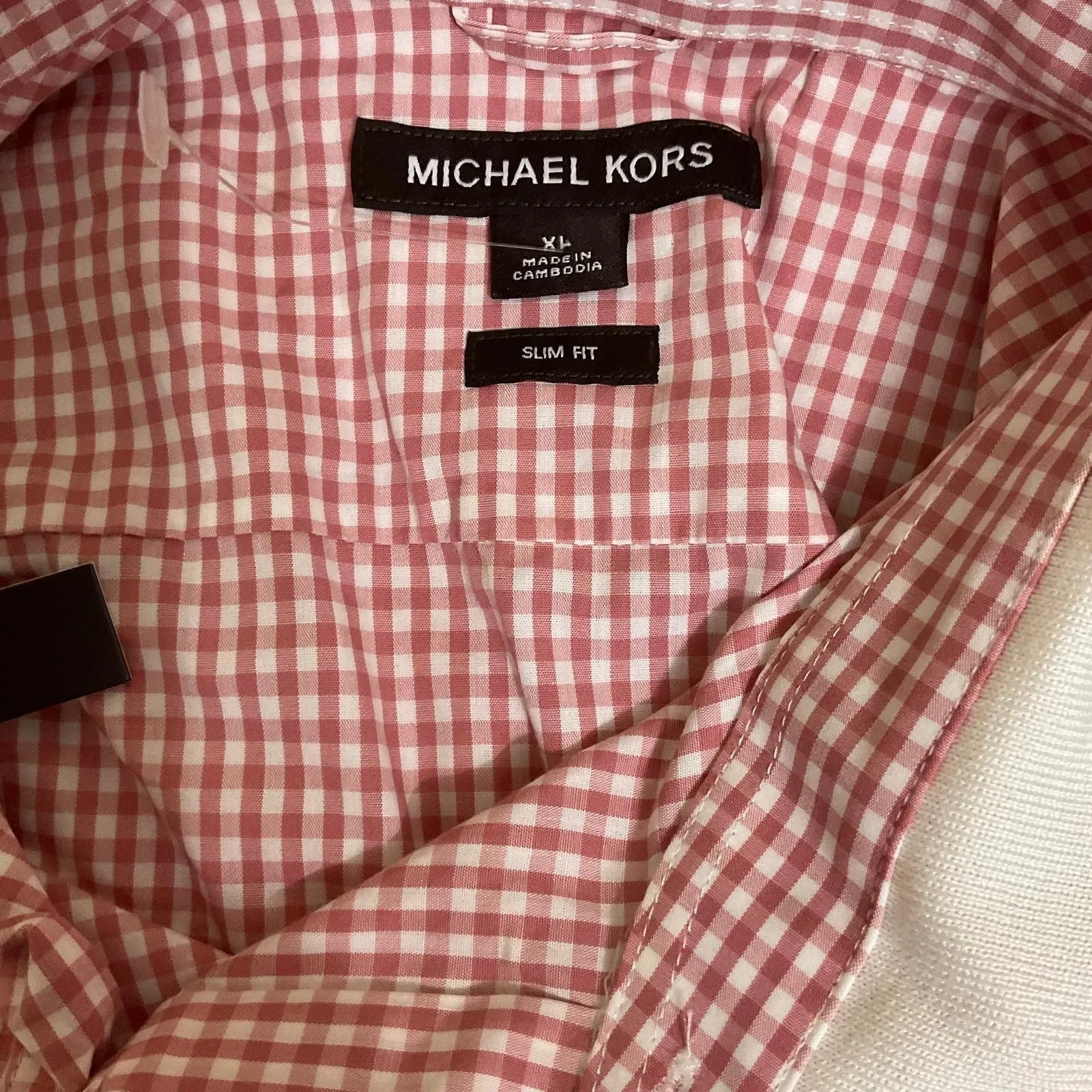 Michael Kors Slim Fit stretch short sleeved  plaid red ‎ white Women's blouse XL - Image 7