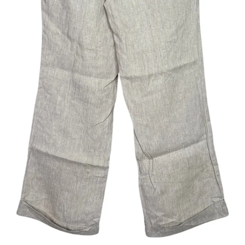 J. Crew City Fit Linen Mid Rise Waist Straight Wide Leg Pant Pocket Zip 2 Beige - Image 6