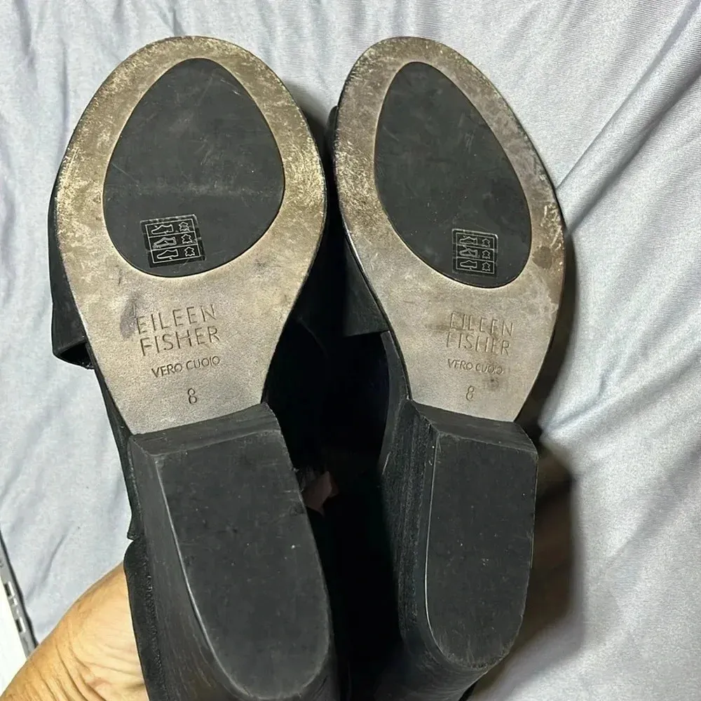 Eileen Fisher Iris‎ Black Suede Heels Sandals Cutout Open Toe Minimalist Edgy - Image 7