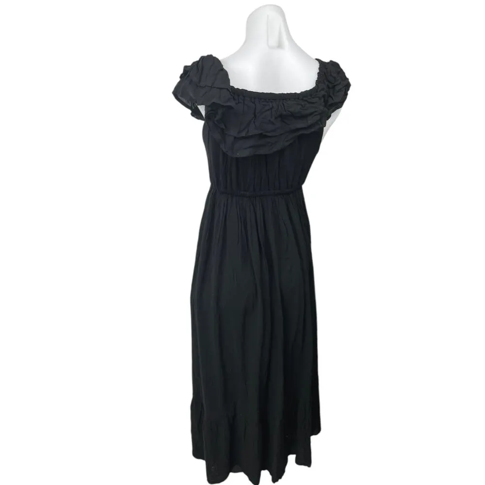 Showpo Women's Black Ruffle Off The Shoulder Empire Midi A Line Dress Size 4 - Image 2