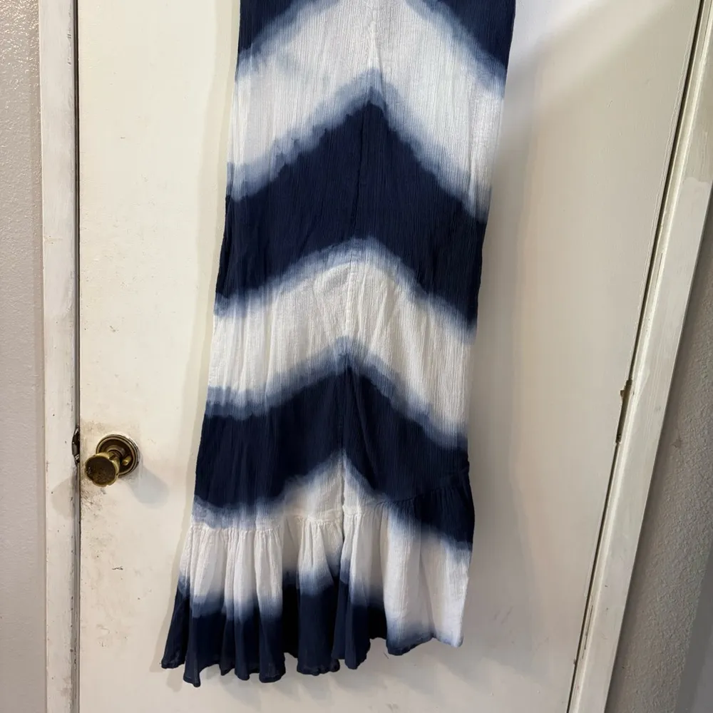 Calypso St. Barth Blue White Tie Dye Dress Midi Vacation Mirror Beaded Stripe L - Image 2
