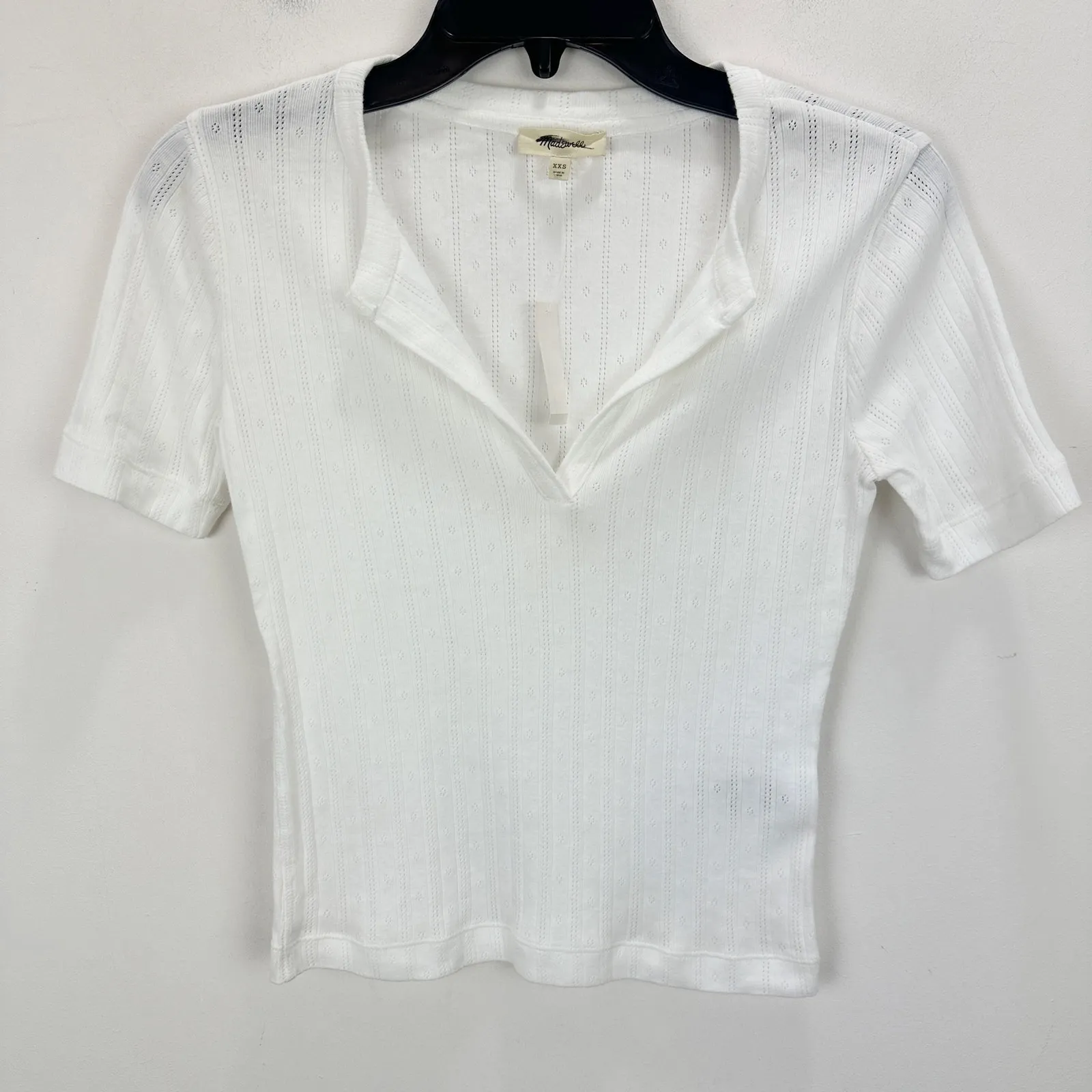 Madewell Pointelle Notch Neck Tee Shirt Cotton White Basics Casual XXS NWT - Image 6