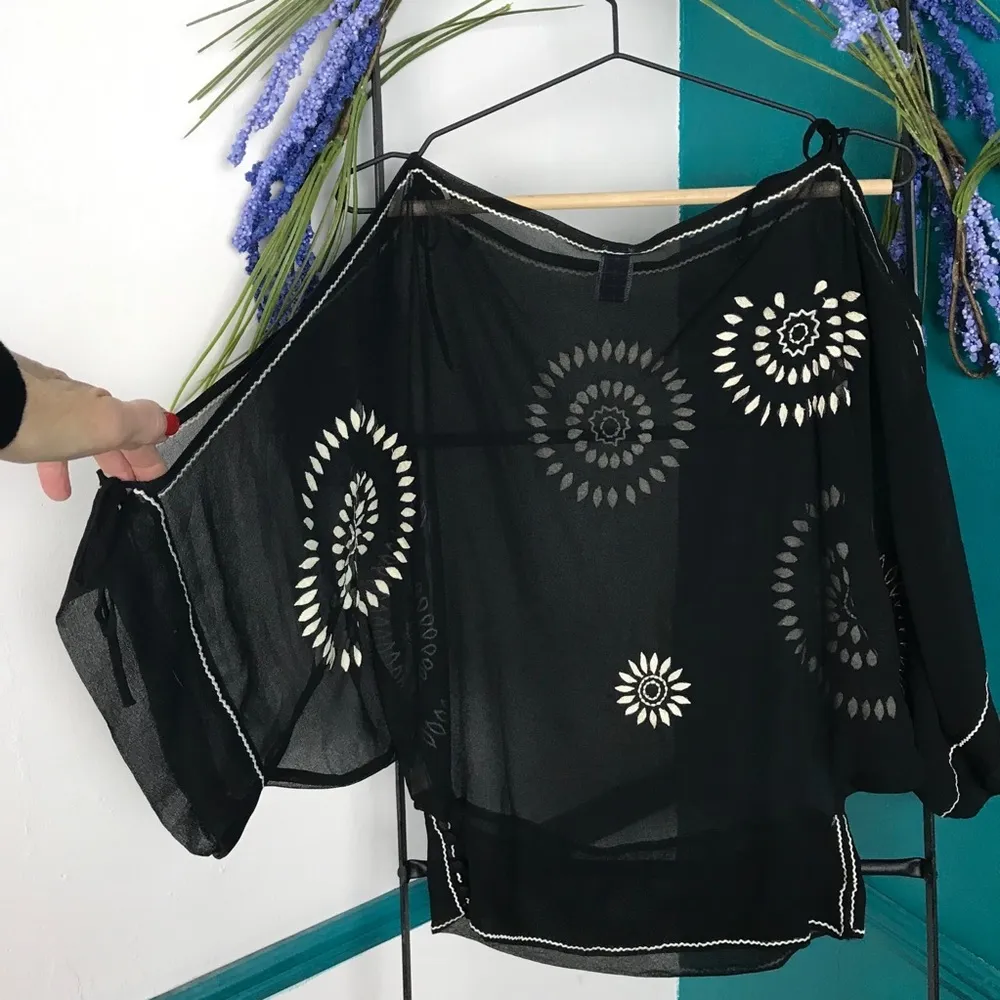 Free People semi sheer black tie open sleeve top - Image 7