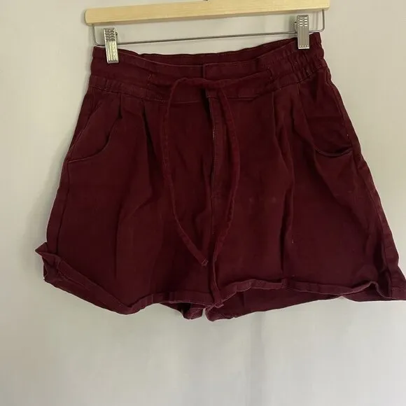 Max red burgundy shorts summer casual pockets drawstring women's size L Size L - Image 1