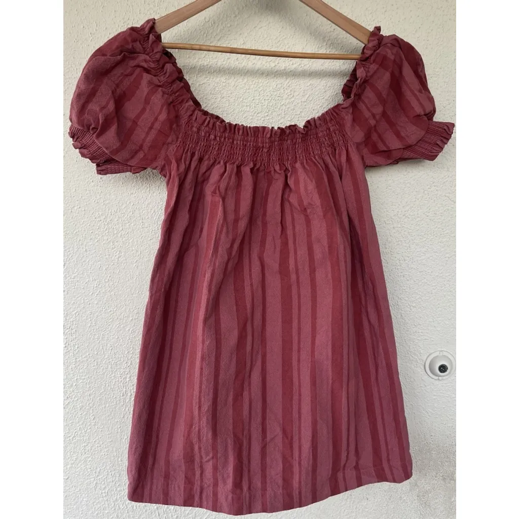 Free People Moana Stripe Puff Sleeve Mini Dress Medium Babydoll Square Neck - Image 2
