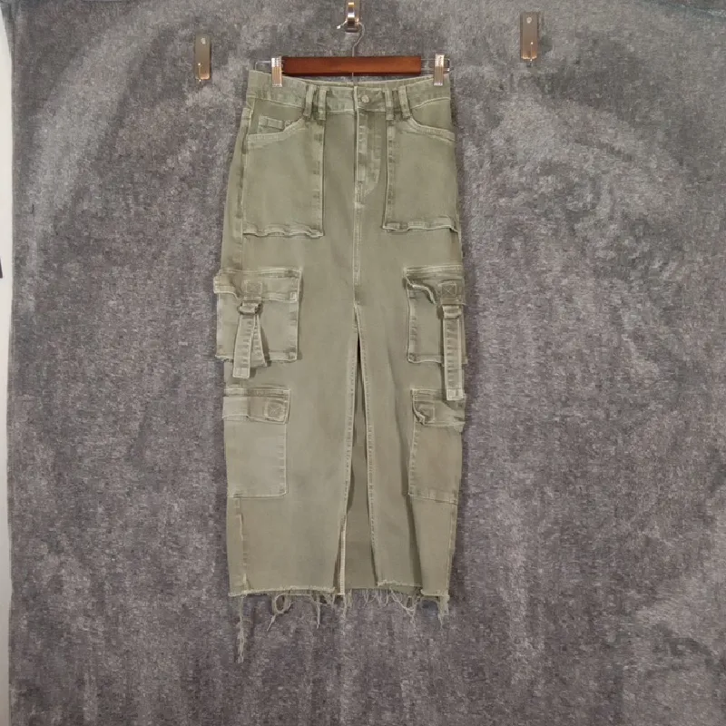 PacSun Olive Green Cargo Midi Skirt Utility Streetwear Flirty Womens Xs - Image 3