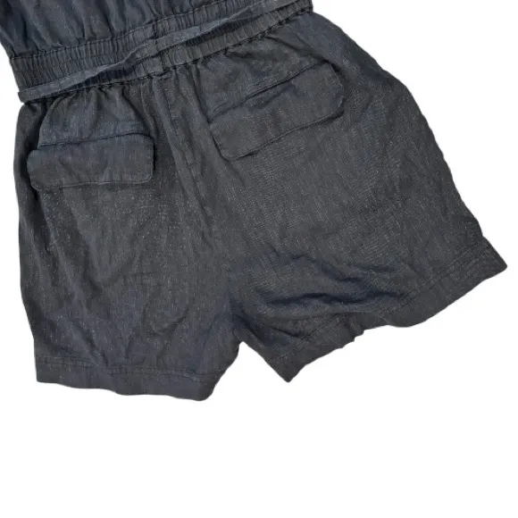 Frame Patch Pocket Short Sleeve Linen Blend Button-Down Romper Size Small - Image 9