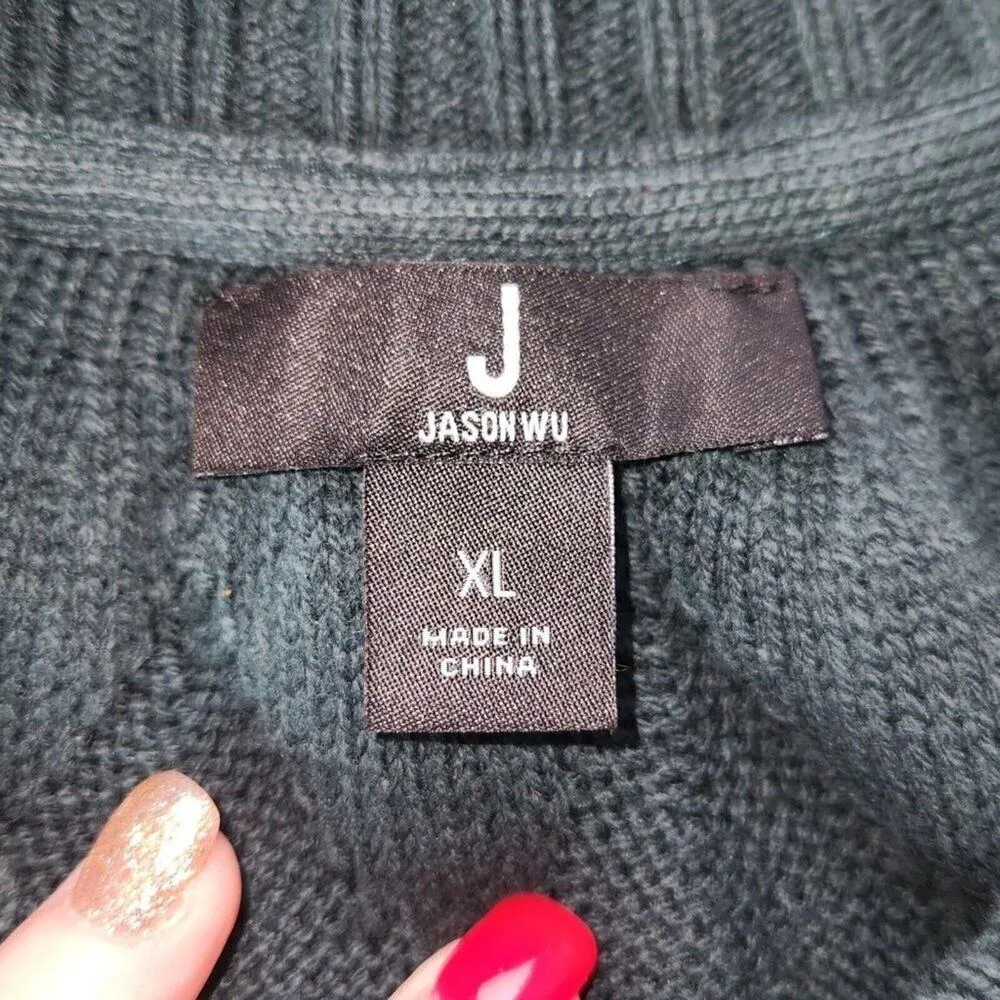 J Jason Wu Floral Cable Knit Crewneck Sweater Evergreen Womens X - Image 13