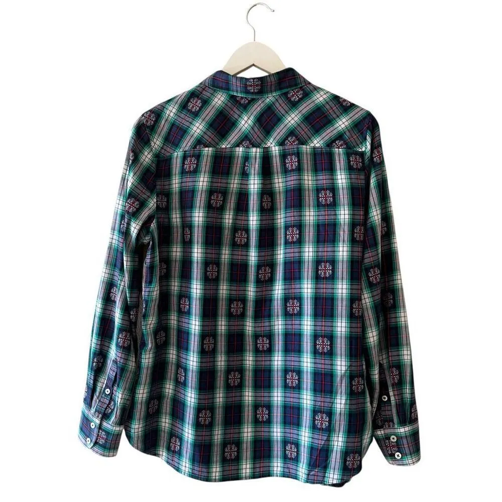 Talbots Green Red Plaid Flannel Long Sleeve Cotton Christmas Shirt Top Holiday S - Image 5