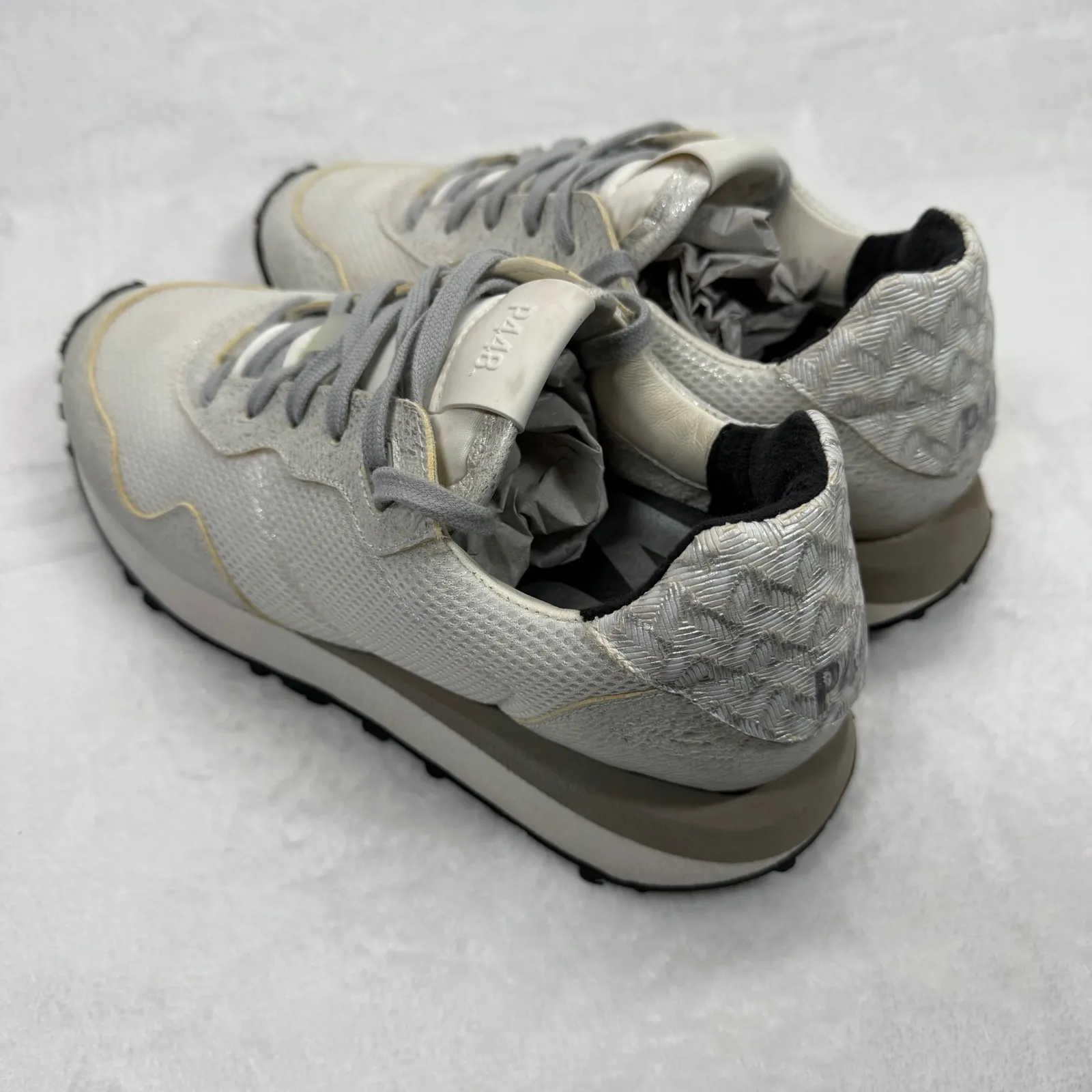 P448 Cancun Sneakers Metallic Silver Leather‎ Low Top Casual Shoes Size 40 - Image 8