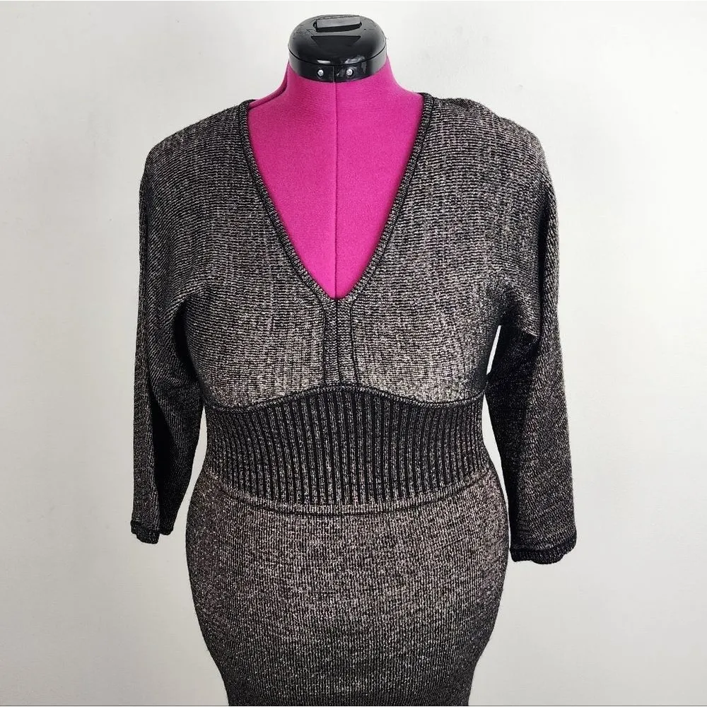 Marc New York Andrew Marc Metallic Dress Kimono Bodycon Knit Stretchy Shimmer M - Image 16