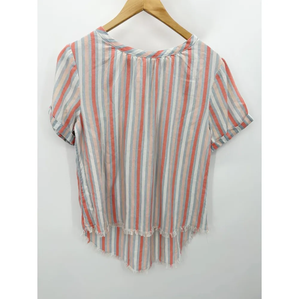 Alison Andrews Top Women SMALL Pink White Blue Striped Short Sleeve High Low - Image 9