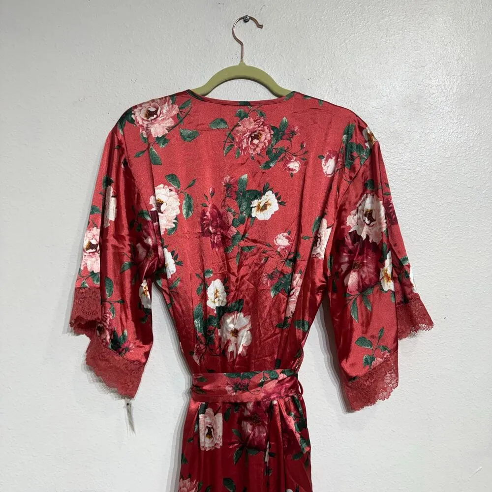 INC International Concepts Pink Floral Lace Trim Satin Robe Sz S NWT - Image 10