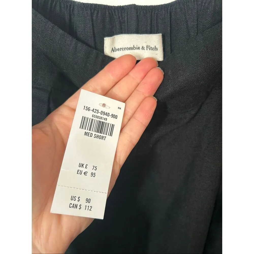 Abercrombie & Fitch black sz M linen wide leg pants w stretchy back linen & cott - Image 3